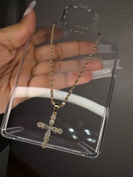 Diamond Cross Pendant + 18” Gold chain