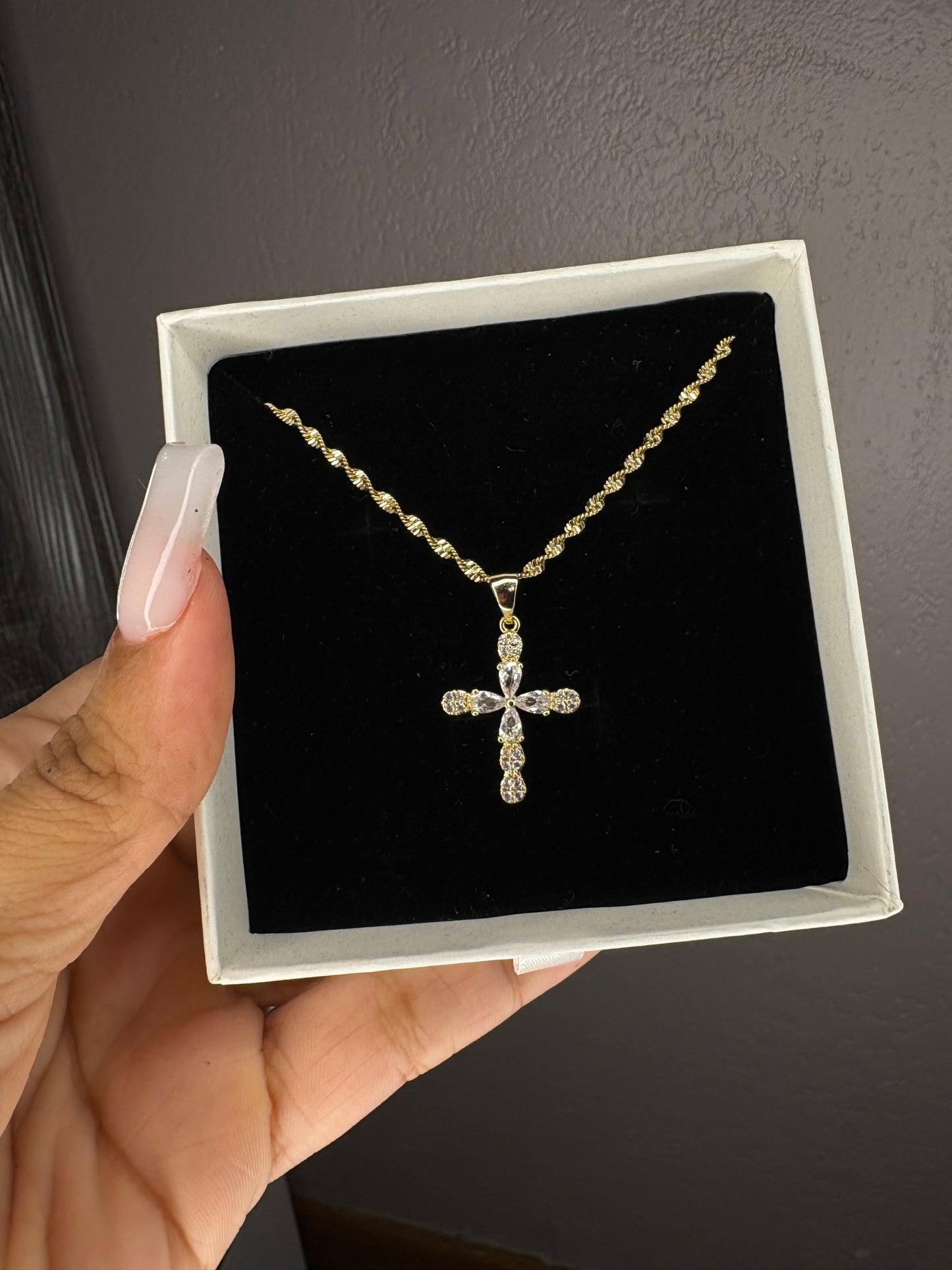 Diamond Cross Pendant + 18” Gold chain
