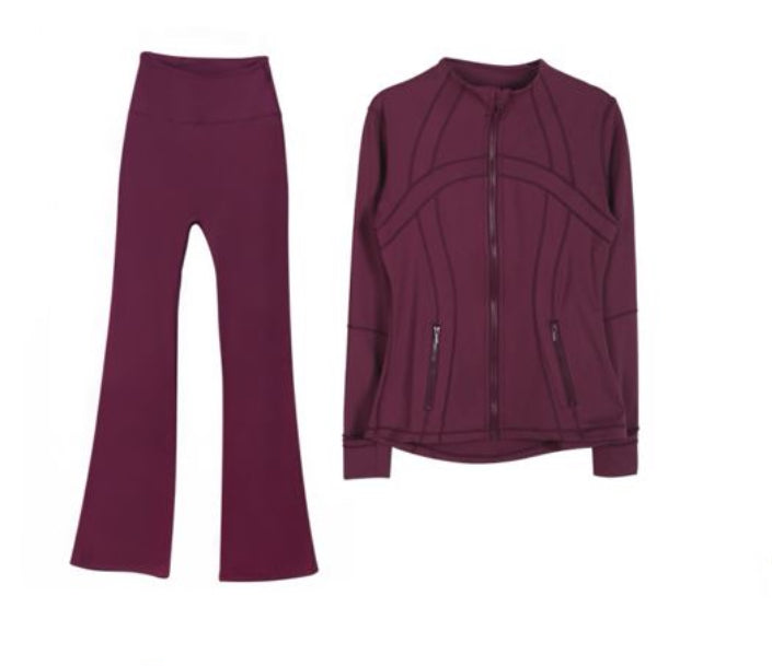 Pretty X LULU Lemon Ribbed Jacket & Flared leggings