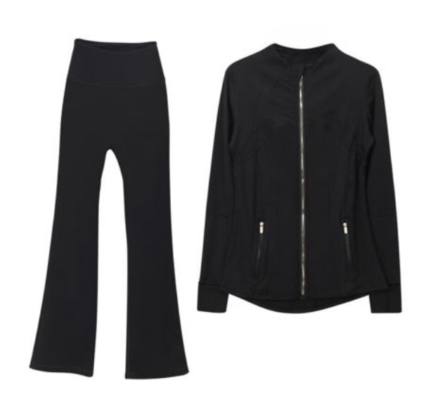 Pretty X LULU Lemon Ribbed Jacket & Flared leggings