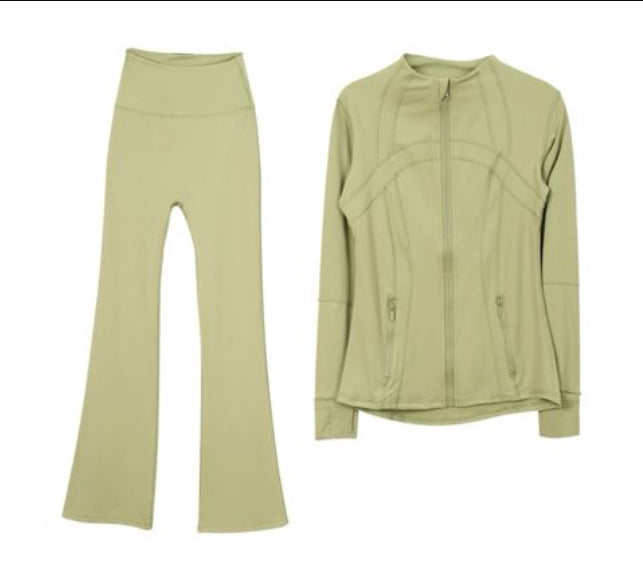 Pretty X LULU Lemon Ribbed Jacket & Flared leggings