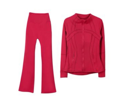 Pretty X LULU Lemon Ribbed Jacket & Flared leggings