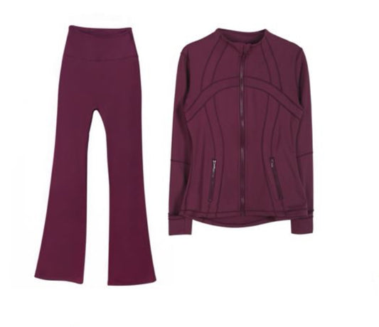 Pretty X LULU Lemon Ribbed Jacket & Flared leggings