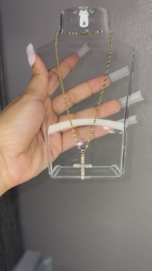Diamond Cross Pendant + 18” Gold chain